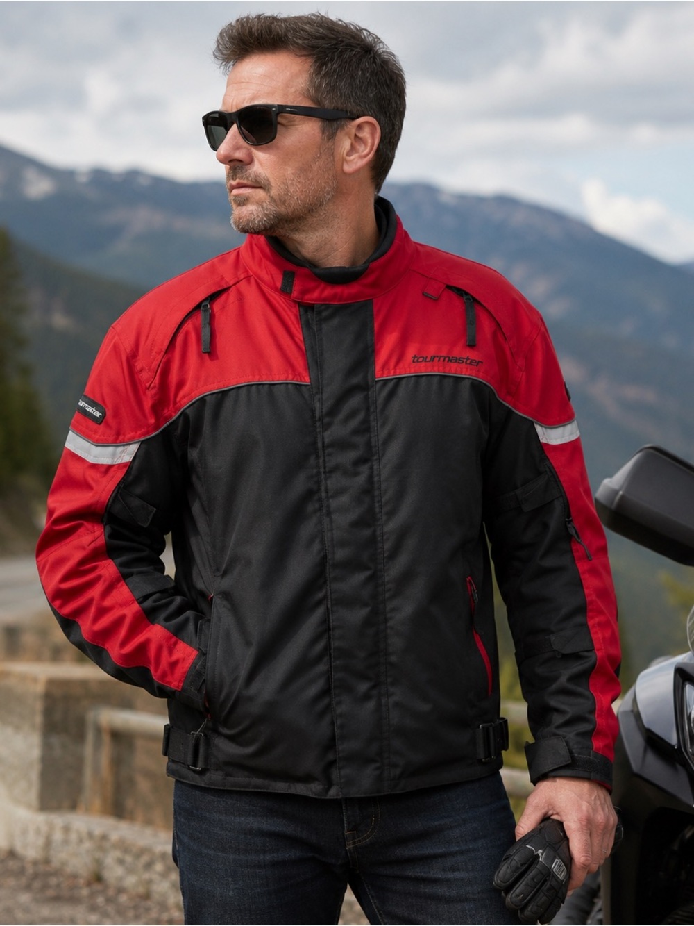 Tourmaster Jett Series 3 Motorcycle Jacket Mens XL 48 Red Black CE Armor
